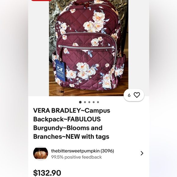 🌸 Quilted Floral Backpack – Burgundy Multi Pocket Travel/Everyday Bag/small 🌸 - Picture 14 of 14